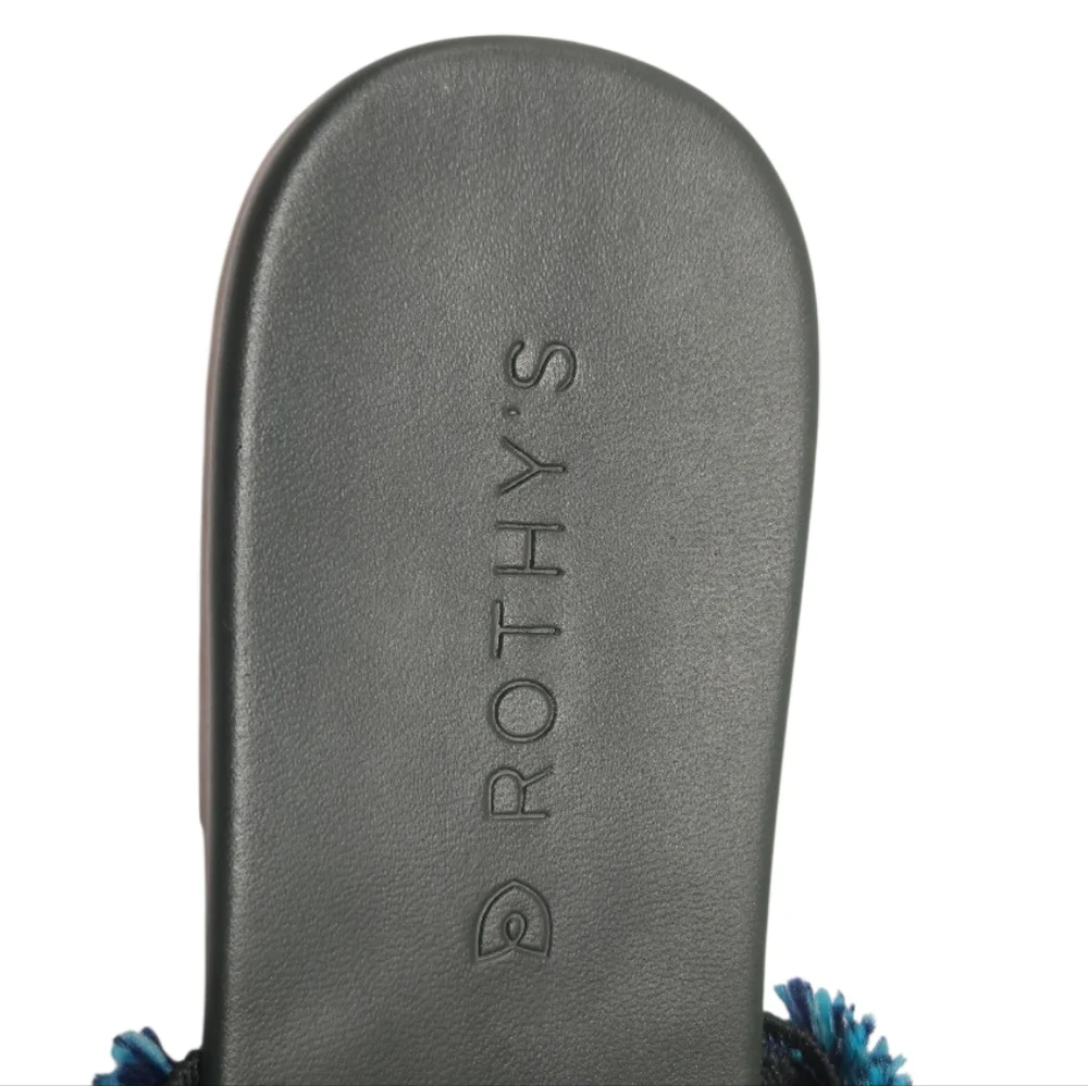 NEW Limited Edition Rothy’s Triple Band Teal Navy Blue‎ Fringe Sandals Size 8.5
